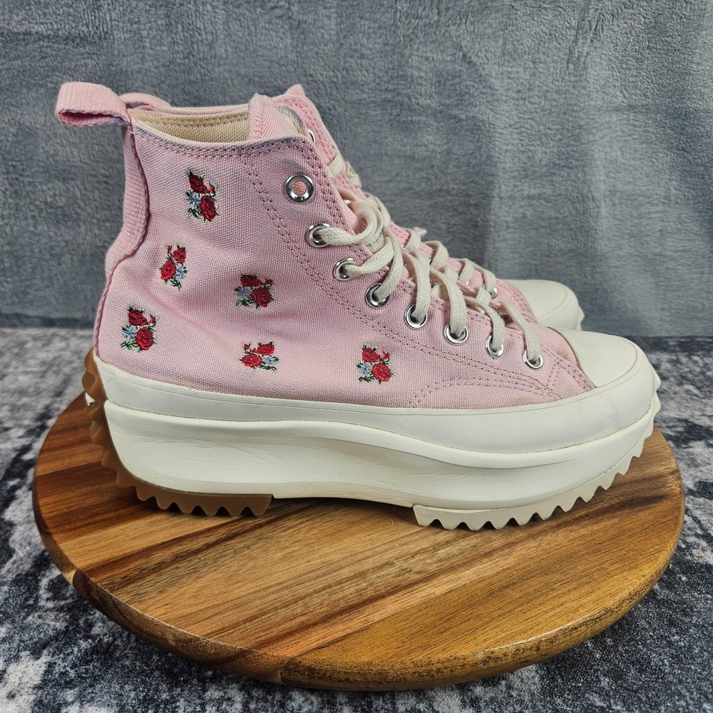 Converse Run Star Hike High Pink White Floral Red Roses Platform Womens Size 8.5